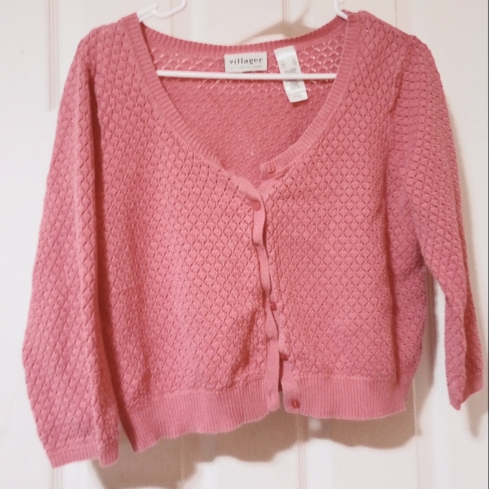 Villager by Liz Claiborne size XL rose pink crop cardigan